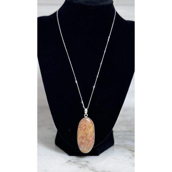 Unbranded Jewelry - Sterling Silver Maligano Jasper Pendant 18” Italy Chain Necklace